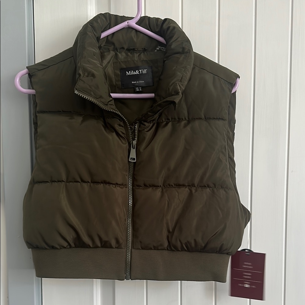 Mika & Tiff Olive Green Puffer Vest